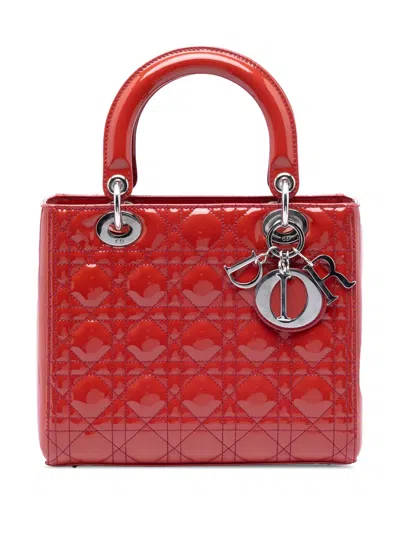 Pre-owned Dior 2011 Medium Patent Cannage Lady  Satchel In Red