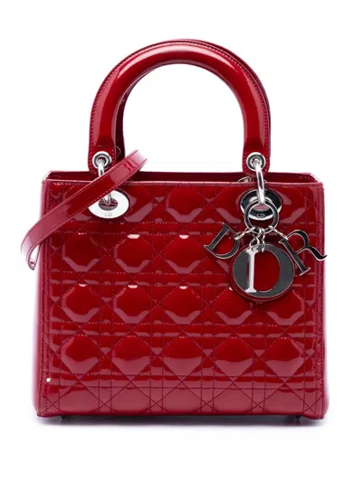 Pre-owned Dior 2011 Medium Patent Cannage Lady  Satchel In Red