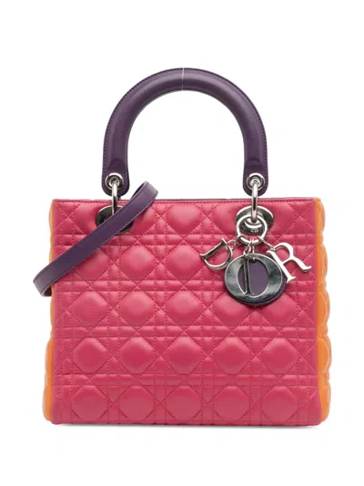 Pre-owned Dior 2011 Medium Tricolor Lambskin Cannage Lady  Satchel In Multi