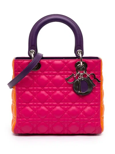 Pre-owned Dior 2011 Medium Tricolor Lambskin Cannage Lady  Satchel In Orange