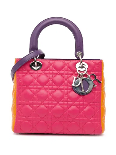 Pre-owned Dior 2011 Medium Tricolor Lambskin Cannage Lady  Satchel In Pink