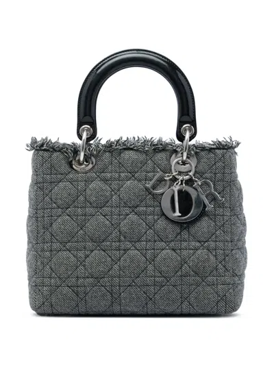 Pre-owned Dior 2011 Medium Tweed Cannage Lady  Satchel In Grey