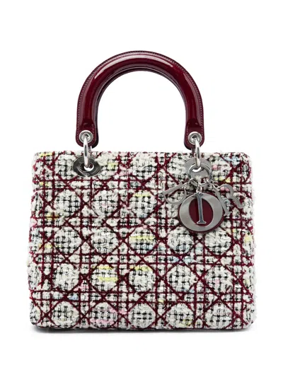 Pre-owned Dior 2011 Medium Tweed Cannage Lady  Satchel In Red