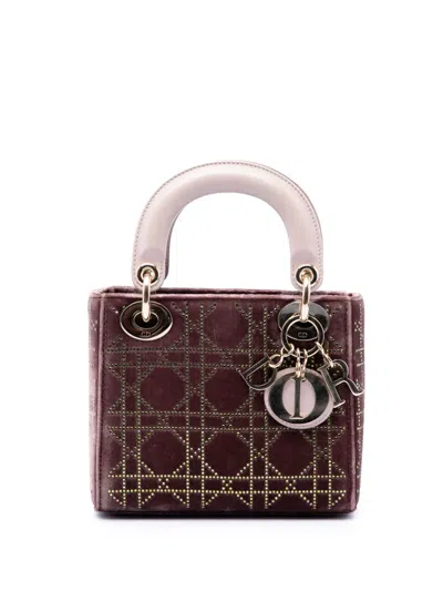 Pre-owned Dior 2011 Mini Bicolor Velvet Cannage Strass Embellished Lady  Satchel In Red