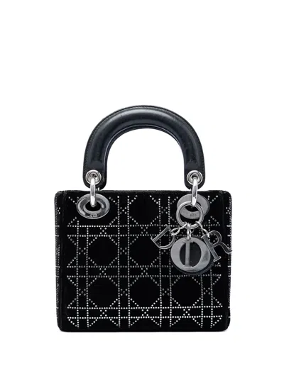 Pre-owned Dior 2011 Mini Satin Cannage Crystal Embellished Lady  Satchel In Black