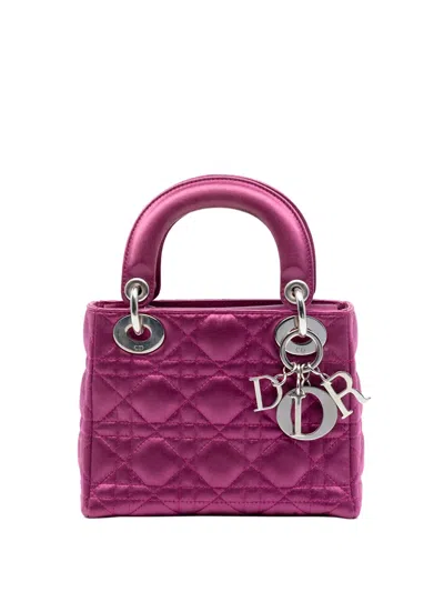 Pre-owned Dior 2011 Mini Satin Cannage Lady  Satchel In Pink