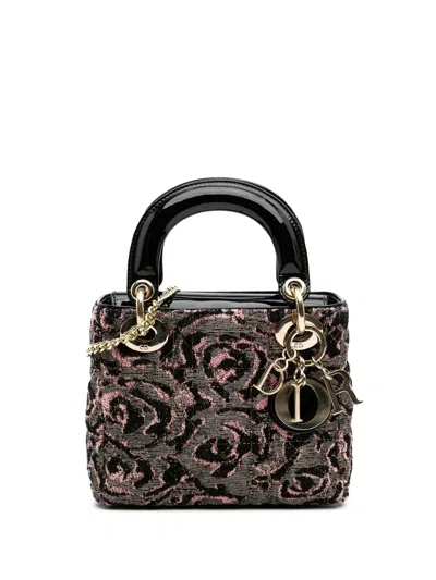 Pre-owned Dior 2011 Mini Tweed Rose Embroidered Lady  Satchel