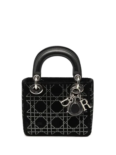 Pre-owned Dior 2011 Mini Velvet Cannage Strass Embellished Lady  Satchel In Black