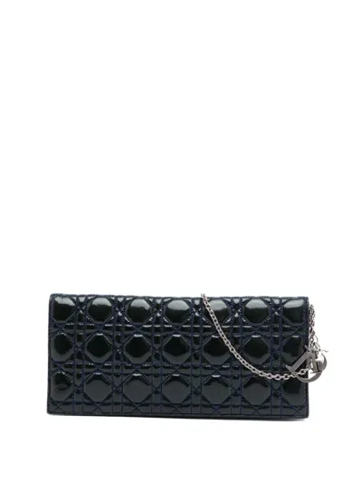Pre-owned Dior 2011 Patent Cannage Lady  Clutch With Chain Crossbody Bag In Black