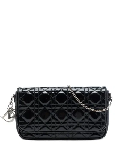 Pre-owned Dior 2011 Patent Cannage Lady  Wallet On Chain Crossbody Bag In Black