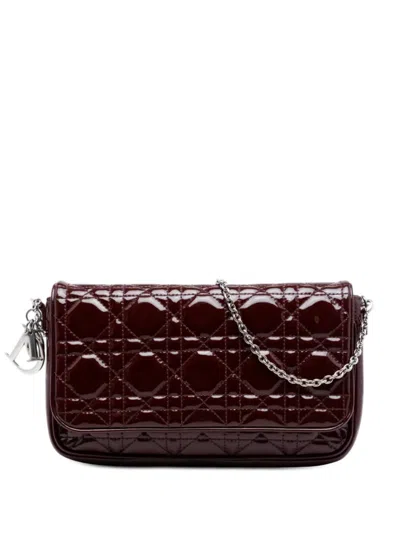Pre-owned Dior 2011 Patent Cannage Lady  Wallet On Chain Crossbody Bag In Red