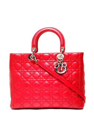 Pre-owned Dior 2011 Small Lady  Cannage Leather Tote Bag In Red