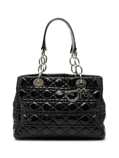 Pre-owned Dior 2011 Small Patent Cannage Soft Zipped Shopping Tote Bag In Black