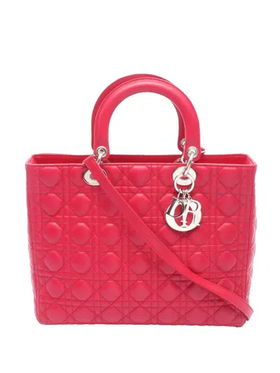 Pre-owned Dior 2011-2014 Large Lambskin Cannage Lady  Satchel In Pink