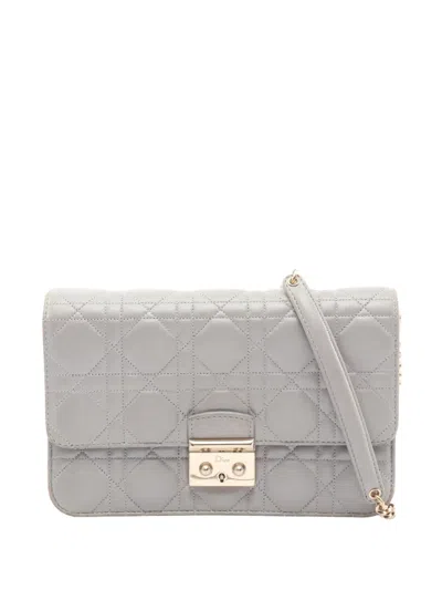 Pre-owned Dior 2011-2016 Lambskin Cannage Miss  Promenade Wallet On Chain Crossbody Bag In Gray