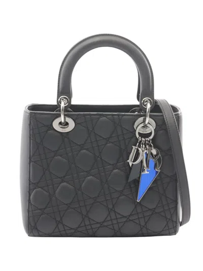Pre-owned Dior 2011-2019 Anselm Reyle Medium Lambskin Cannage Lady  Satchel In Black