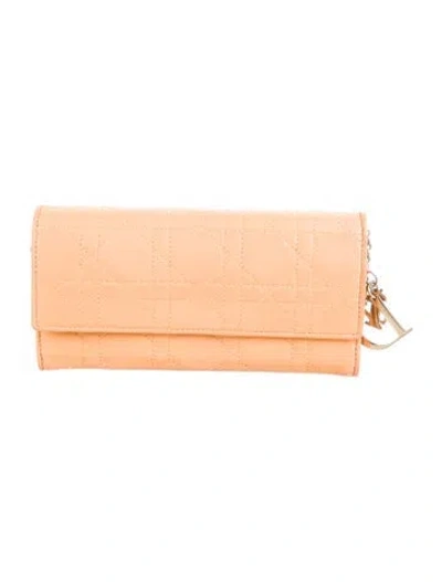 Pre-owned Dior 2012 Cannage Pattern Continental Wallet In Neutral