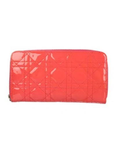 Pre-owned Dior 2012 Cannage Pattern Continental Wallet In Orange