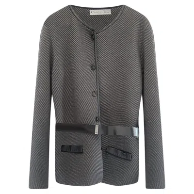 Pre-owned Dior 2012 Christian  Anthracite Wool Cardigan Size Usa 12 It 48 Fr 44 In Gray
