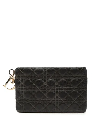 Pre-owned Dior 2012 Coated Canvas Cannage Lady  Panarea Clutch Bag In Brown