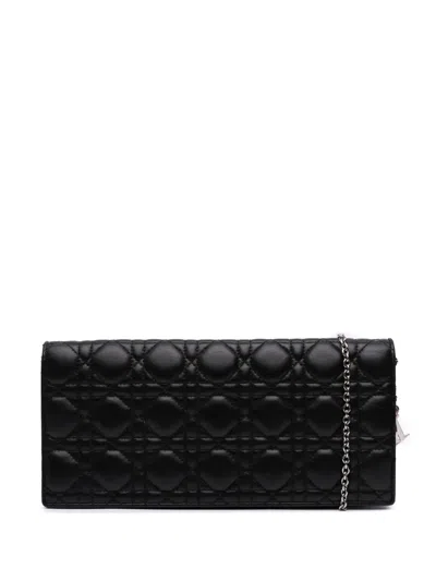 Pre-owned Dior 2012 Lambskin Cannage Lady  Convertible Clutch Crossbody Bag In Black