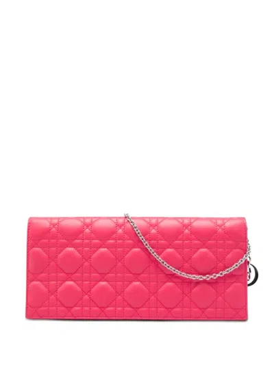 Pre-owned Dior 2012 Lambskin Cannage Lady  Wallet On Chain Crossbody Bag In Pink