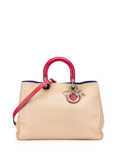 Pre-owned Dior 2012 Large Bicolor Leather Issimo Satchel In Brown