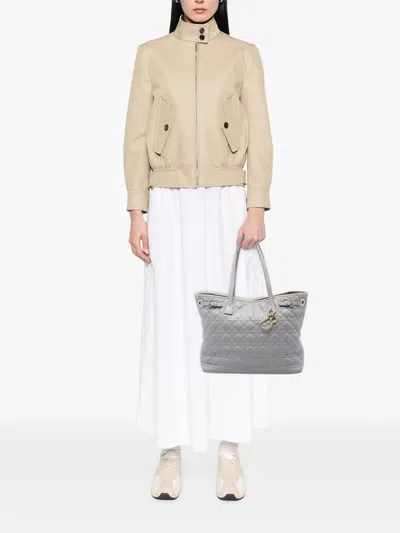Pre-owned Dior 2012 Large Coated Canvas Cannage Panarea Tote Bag In Grey