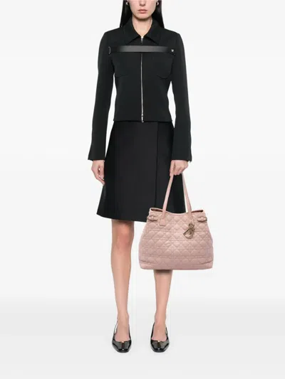 Pre-owned Dior 2012 Large Coated Canvas Cannage Panarea Tote Bag In Pink