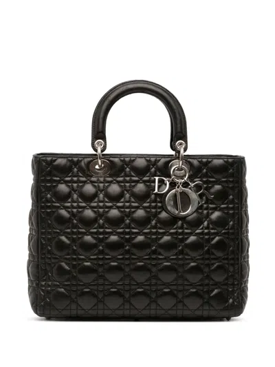 Pre-owned Dior 2012 Large Lambskin Cannage Lady  Satchel In Black