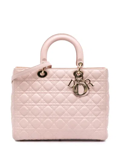 Pre-owned Dior 2012 Large Lambskin Cannage Lady  Satchel In Pink