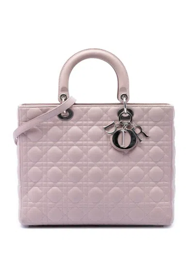 Pre-owned Dior 2012 Large Lambskin Cannage Lady  Satchel In Pink