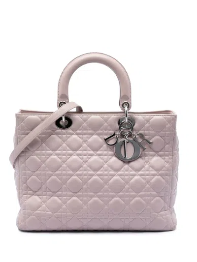 Pre-owned Dior 2012 Large Lambskin Cannage Lady  Satchel In Pink