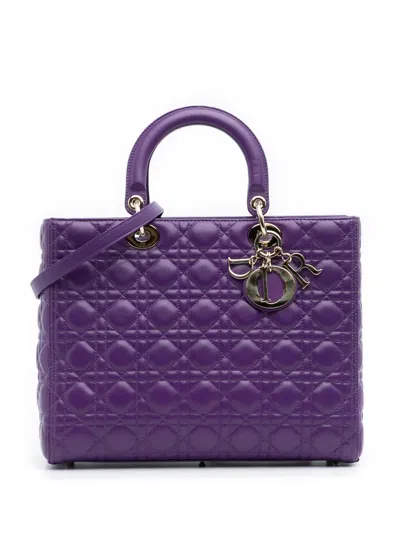Pre-owned Dior 2012 Large Lambskin Cannage Lady  Satchel In Purple