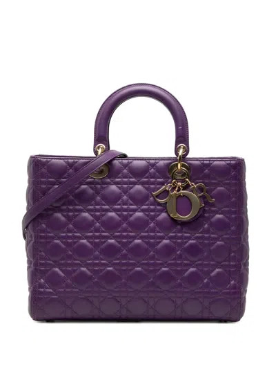 Pre-owned Dior 2012 Large Lambskin Cannage Lady  Satchel In Purple