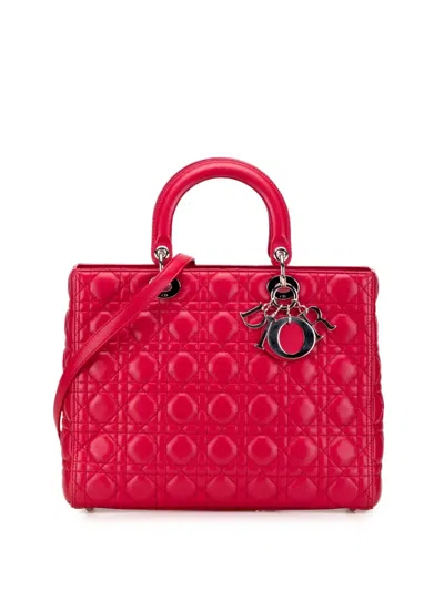 Pre-owned Dior 2012 Large Lambskin Cannage Lady  Satchel In Red
