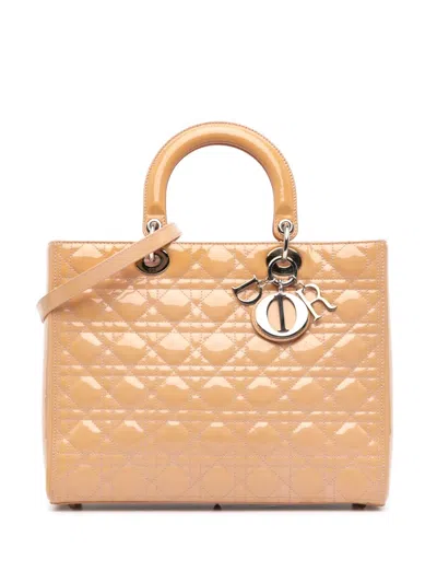 Pre-owned Dior 2012 Large Patent Cannage Lady  Satchel In 褐色