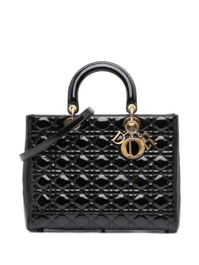 Pre-owned Dior 2012 Large Patent Cannage Lady  Satchel In Black