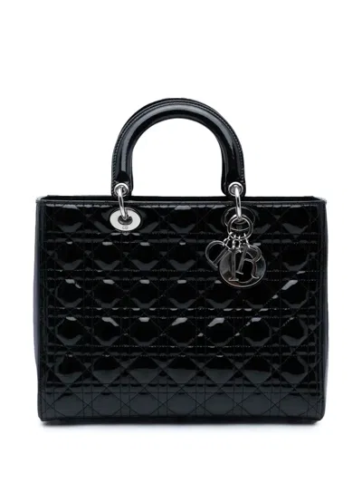 Pre-owned Dior 2012 Large Patent Cannage Lady  Satchel In Black