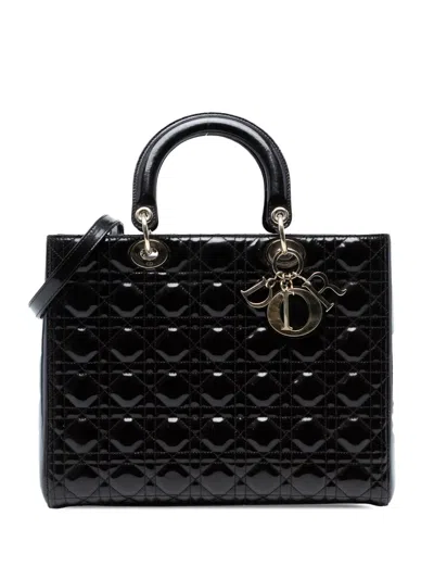 Pre-owned Dior 2012 Large Patent Cannage Lady  Satchel In Black