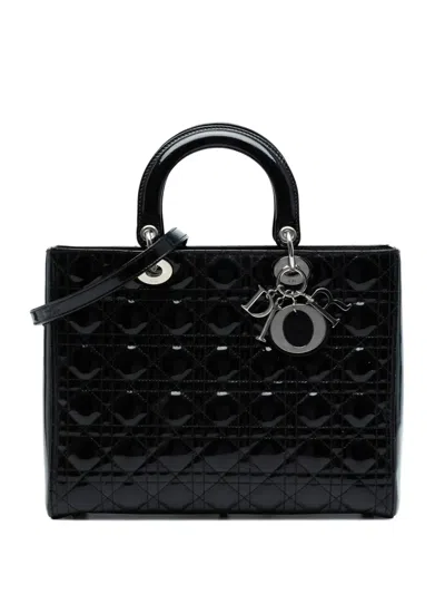 Pre-owned Dior 2012 Large Patent Cannage Lady  Satchel In Black