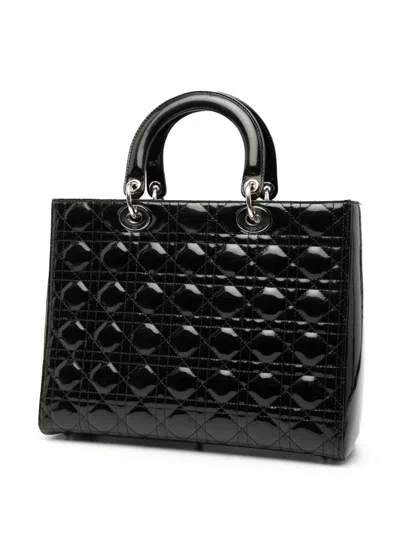 Pre-owned Dior 2012 Large Patent Cannage Lady  Satchel In Black
