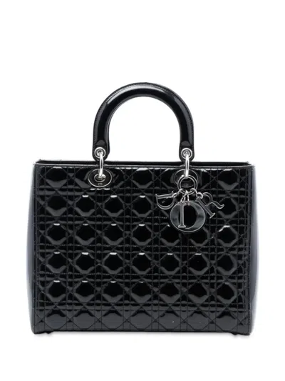 Pre-owned Dior 2012 Large Patent Cannage Lady  Satchel In Black