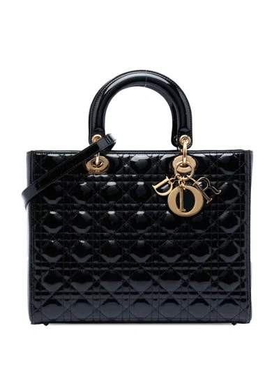 Pre-owned Dior 2012 Large Patent Cannage Lady  Satchel In Black