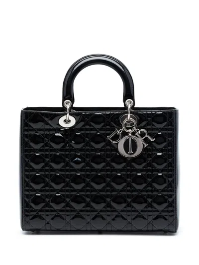 Pre-owned Dior 2012 Large Patent Cannage Lady  Satchel In Black