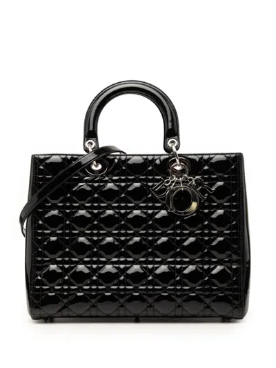 Pre-owned Dior 2012 Large Patent Cannage Lady  Satchel In Black