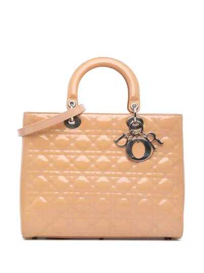 Pre-owned Dior 2012 Large Patent Cannage Lady  Satchel In Brown