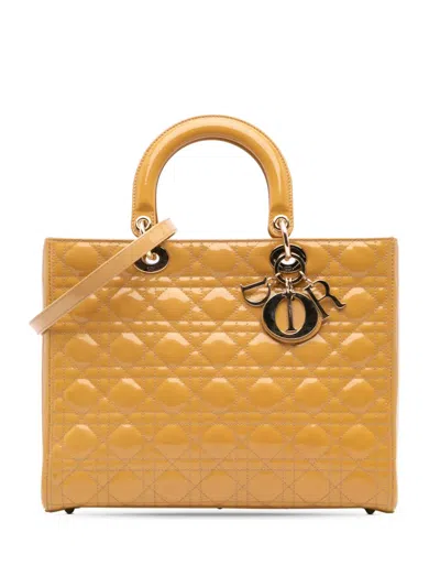 Pre-owned Dior 2012 Large Patent Cannage Lady  Satchel In Brown