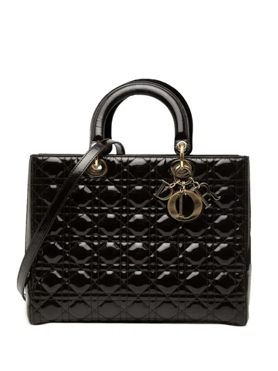 Pre-owned Dior 2012 Large Patent Cannage Lady  Satchel In Brown