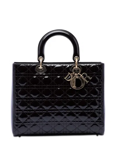 Pre-owned Dior 2012 Large Patent Cannage Lady  Satchel In Purple